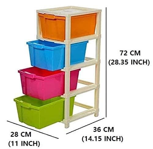 Image of 4XL Plastic Modular Drawer Storage Unit for Home Organization & Kids Utility | Compact Multi-Drawer Cabinet for Study, Office & School Use (Multicolor, 4XL) | Nestware