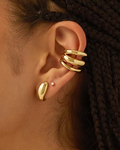 Image of PAVOI 14K Gold Plated 925 Sterling Silver Round Huggie Ear Cuff Earrings for Women | Clip On Cartilage Cuff Earrings