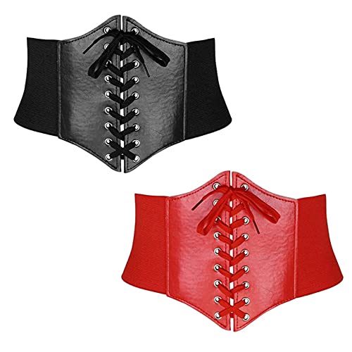 PIIKNUO Cinturón Corsé Mujer Cinturón Medieval Mujer Cinturón Steampunk Mujer Corsé Elástico Ancho Mujer Cinturón Corsé Retro para Mujer en la Cintura para Vestido de Fiesta Halloween Uso Diario 2Pcs Cover