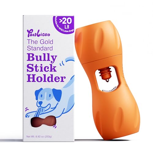 PAWLICKO Bully Stick Holder for Dogs Steel Pin Lock Design Helps Prevent Swallowing Ends Durable Dog Chew Holder for Bully Sticks & Yak Chews Fits Small to Jumbo Chews (Bright Orange)