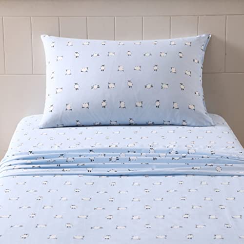 Image of Poppy & Fritz - Full Size Sheet Set, 100% Long-Staple Percale Cotton Bedding, Crisp & Cool, Deep Pockets, Bed Sheets with Matching Fitted Sheet & Pillowcase (Sheep Light Blue)