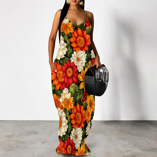 Image of SUZONANA Women Plus Size Summer Maxi Dress Spaghetti Strap Loose Sundress
