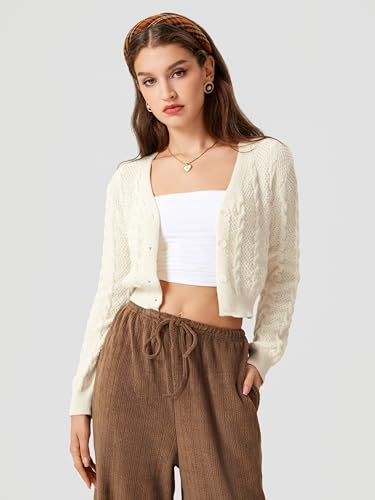 Image of CIDER V-Neck Cropped Cardigan Sweater for Women Daily Casual Knitwear