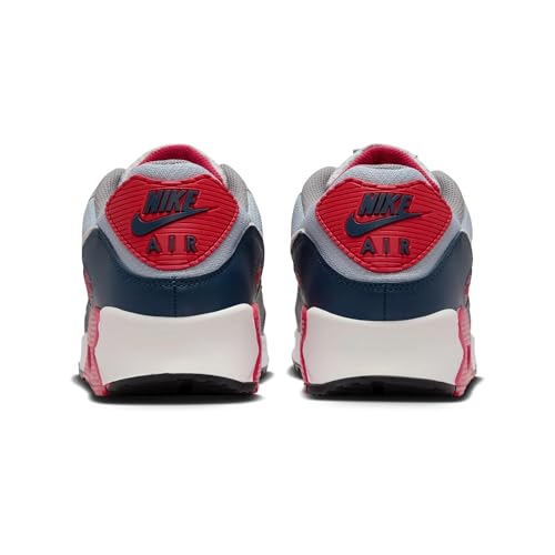 Nike Air Max 90 Men's Shoes (DM0029-005, Light Smoke Grey/Armory Navy/Fire Red/Phantom) Size 7.54