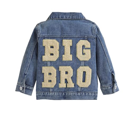 HYYSXBW Toddler Baby Girl Denim Jacket Big Sister/Brother Letter Embroidery Jean Button Down Denim Coat