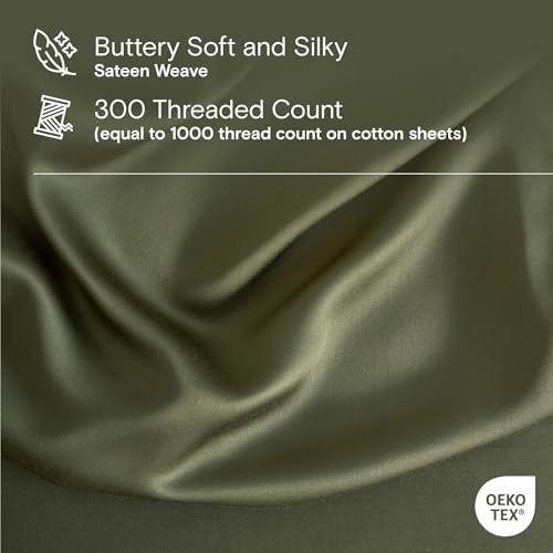 Image of DOZ Sheet Set, 100% Viscose derived from Bamboo, Organically Grown, Buttery Soft, Cooling Sheets, High GSM, Deep Pockets - 2 Piece - 1 Pillowcase 1 Fitted Sheet (Olive, Twin XL)