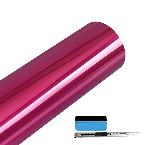Image of LZLRUN 1FT x 5FT Chrome Mirror Vinyl Wrap Adhesive Car Sticker Decal Film (Rose Red, 1FT x 5FT)