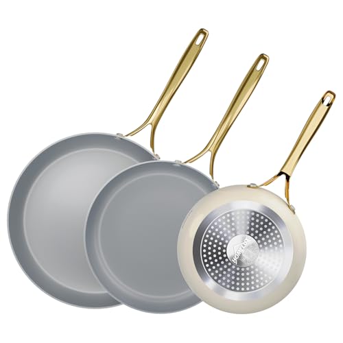 HOMELUX Juego de sartenes 3 piezas, sartén de 20/24/28 cm de diámetro, sartén de cerámica, antiadherente, apta para todo tipo de cocinas, resistente a los arañazos, sartenes de aluminio con mango de