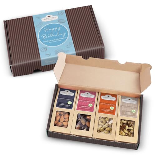 WELLNUSS Happy Birthday Geschenkbox – 4 edle Snack-Sensationen im Geschenkkarton – Premium...