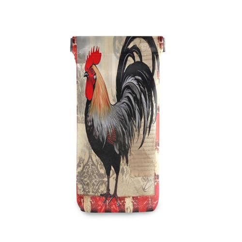FLildon Rooster Eyeglasses Pouch Squeeze Top Sunglasses Case Soft PU Leather Eyeglass Bag for Men Women