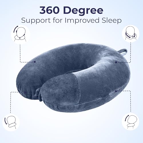 Image of U-Shaped Neck Pillow Soft Fiber Filled Travel Cushion with Snap Button, Comfortable Fabric, Neck Support for Flight, Bus, Car, Neck Pillow for Pain Relief (Grey Combo)