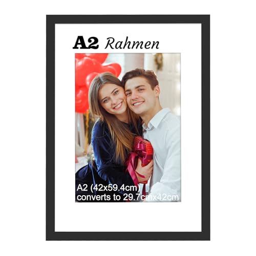 HOUSE DAY Bilderrahmen A2, Schwarz Bilderrahmen Din A2 Holz Bilderrahmen 42x60, Gro&szlig; Posterrahmen,Bilder Rahmen f&uuml;r Familie,Landschaft,Haustier-Gedenkseite, Hochzeit, 1er-Pack