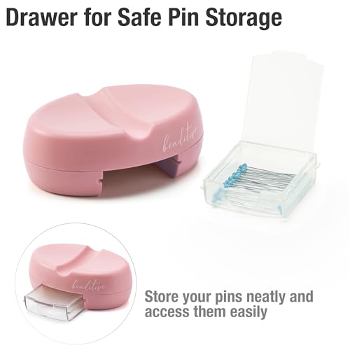 Image of Beaditive Magnetic Pin Cushion with Drawer - Strong Magnet Pin Holder Cushions for Sewing - 50 Glass Head Quilting Pins Included - Chic Pincushion Caddy for Sewing Pins, Paper Clips, Screws - Pink
