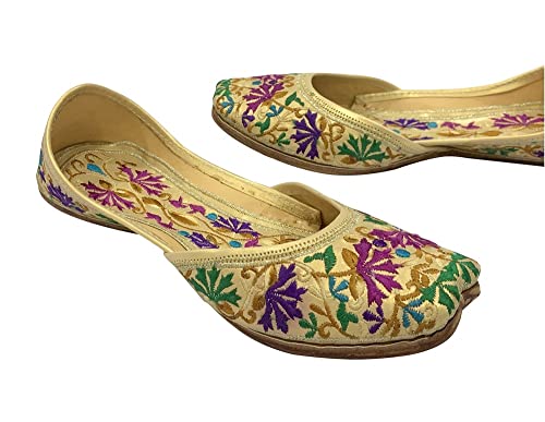 Women's Leather Flat Phulkari Shoes3