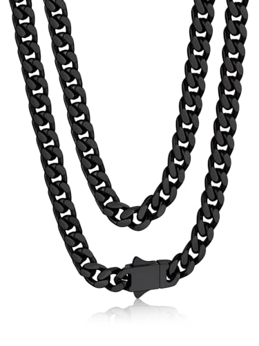 Bandmax 5MM Cuban Chain Necklace Black Stainless Steel Mens Choker Chain Necklace Cadena De Acero...