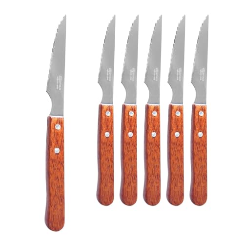 CUPERINOX Cuchillos Carne | Cuchillos Mesa | Cuchillos Chuleteros | Cuchillo Sierra | 100 mm | Acero Inoxidable | Cuchillos para mesa (Madera)