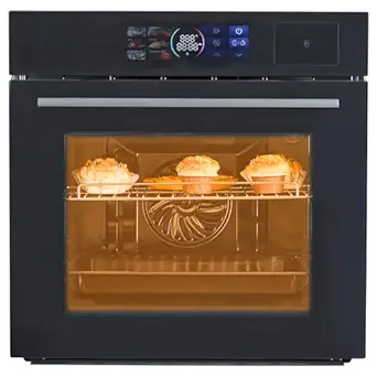 24 Inch Wall Oven | 2.5 Cu Ft Electric Wall Oven 3D Heating & 3000W Electric Oven with Air Fry Function, 8 Cooking Modes, 108 Smart Recipes, Touch Display, Stainless Steel Black
