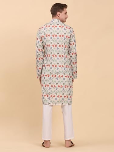 Mens Indian Traditional Cotton Kurta Sets, Men Printed Kurta Set Indian Wedding Dress (A-124)4