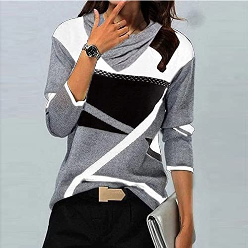 Basysin Leopard Print Tops For Women, Oversized Novelty Mother's Day Tunics For Women Biker Long Sleeve Cotton Ruffle Tunic Loose Soft Geometric Crew-Neck Tunic Women White #TOP3