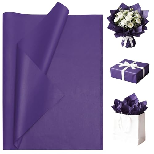 Luckonway 40 Sheets 20x20 Inches Purple Tissue Paper for Gift Bags Bulk Gift Wrapping Paper for Christmas Weddings Parties & Art Crafts (Purple)