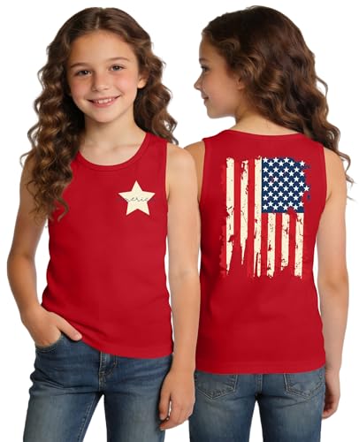 Image of Ithalt Girls 4th of July Tank Top for Kids Boys USA Patriotic Shirt American Flag Tshirt Red White and Blue Sleeveless