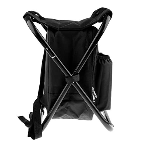 Taburete plegable con doble correa y compartimento térmico negro para camping 4