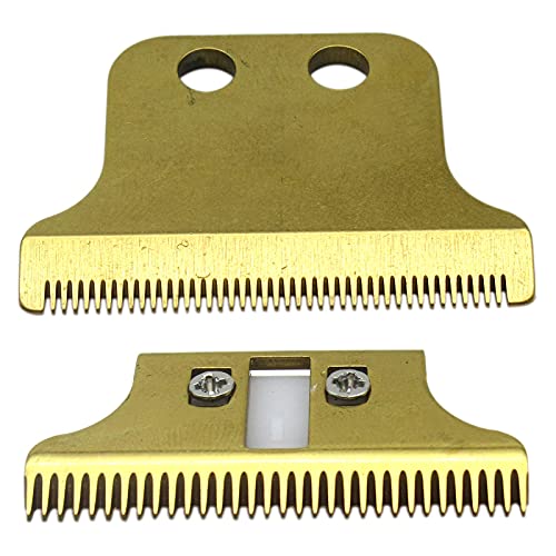 Gxcdizx Premium T Wide Replacement Blades Set #2215 for Wahl Hair Trimmers 8081, Assembled 1 Fixed Carbon Steel Blade with 1 Ceramic Moving Blade for Wahl 5 Star Detailer (Double Gold Blade)