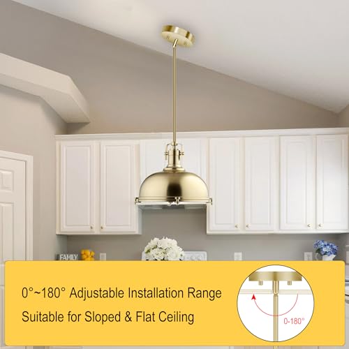 Image of M10 Threaded Extension Poles Lighting Fixture Downrods Stems & 180 Degrees Sloped Ceiling Adapter Kits for Pendant Light, Island Lighting, Chandeliers (Brass)