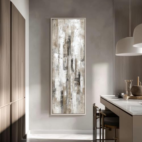 Toile rustique beige 55x110 cm tableau texture lin vertical décor mural - 2