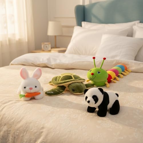 Image of Pack of 4 Elegant Soft Toys Combo Plush Stuffed Animals (Rabbit-Turtle-Caterpiler-Panda)
