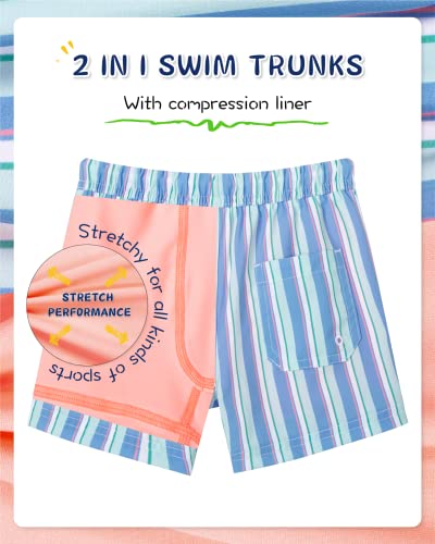 Image of SURF CUZ Boys Swim Trunks with Boxer Brief Liner Toddler Boy Stretch Swimsuit Shorts Quick Dry Swimming Trunks Bathing Suit