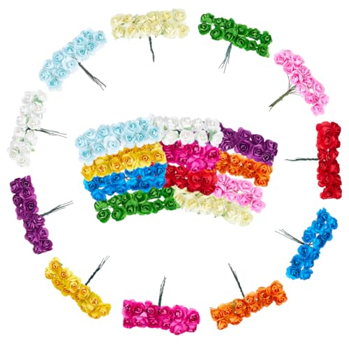 INFUNLY 264pcs Mini Paper Flowers 11 Colors Rose Floral Fake Small Flower for DIY Crafts Handmade Miniature Paper Floral Colorful Artificial Bouquet Flowers Wedding Scrapbooking for DIY Supplies Cards