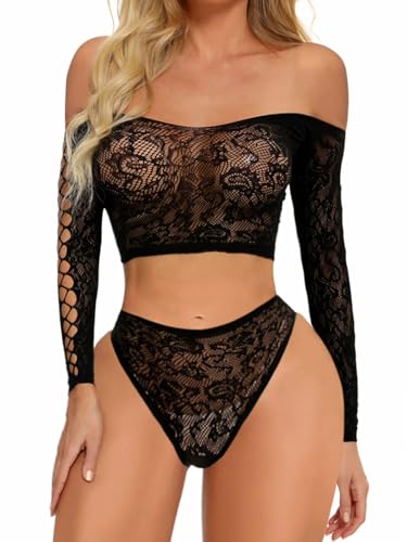 Buitifo Womens Lingerie Set Fishnet BabyDoll Bodysuit Two Piece Nightwear