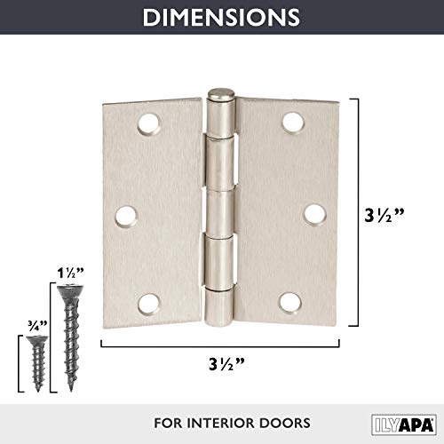 Ilyapa Pack Of 18 Satin Nickel Door Hinges, 3.5 X 3.5 Inch Interior Door Hinges, Hinges For Doors 3 1/2 Inches,Satin Nickel Interior Door Hinges With Square Corners For Superior Door Opening #TOP1