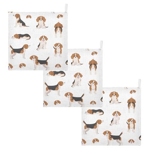 Image of vvfelixl Baby Muslin Washcloths Beagle Puppy Baby Burp Cloths Cotton Baby Face Towel for Newborn Infants Boys Girls Soft and Absorbent 11.8 X 11.8 in, 3 Pack