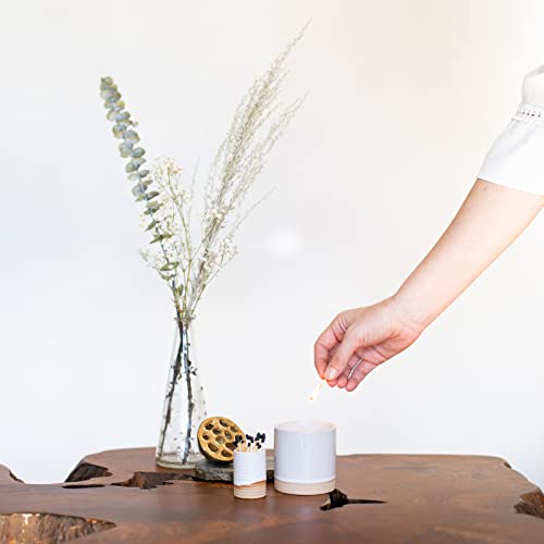 Decorative Ceramic Match Holder With Striker. For Kitchen, Fireplace & Bathroom. Cute Modern Matchstick Storage Jar For Lighting Candles & Burning Incense. Great Household Gift. White & Tan Cylinder #TOP6