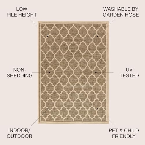 JONATHAN Y Moroccan Trellis Indoor Outdoor Square Area Rug 4X4 Brown/Beige, Trebol Textured Weave for Backyard, Patio, Porch, Easy-Cleaning, High Traffic, Pet-Friendly, Non-Shedding (SMB109A-4SQ) by JONATHAN Y - Image 2