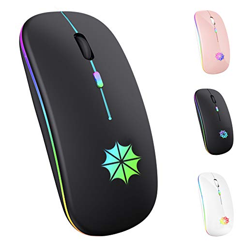LED Rechargeable Wireless Bluetooth Mouse for MacBook Air iPad Pro Laptop Mac MacBook Pro iPad pro Chromebook Desktop Computer Windows PC ((LED Bluetooth 5.1+2.4G Mouse Black))