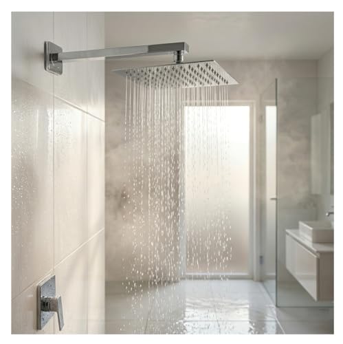 Image of ALTURAS Stainless Steel Square Overhead Shower Rain Shower Head for Bathroom With Arm (6in shower with 15 arm)