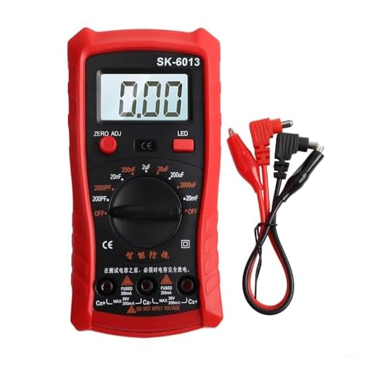 Medidor de capacitancia digital 6013 de gran alcance, probador de condensadores, multímetro con retroiluminación LCD, 2000 cuentas de precisión, carcasa de ABS, soporte telescópico (rojo)