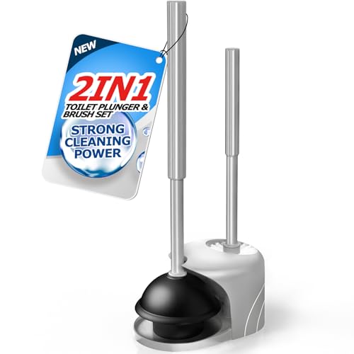 Denvlex 2 in 1 Toilet Brush and Plunger Set, Extended Handle Plunger,Toilet Bowl Brush Plunger Set,Bathroom Cleaning Tools,Cleaning Brush,Cleaning Supplies,Toilet Brush Plunger Combo,Dark Grey