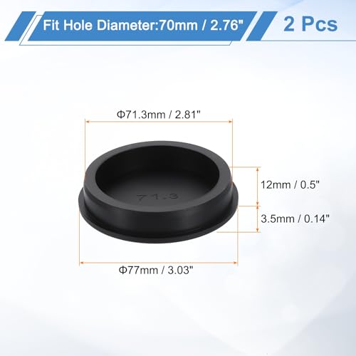 Image of uxcell 2Pcs Silicone Hole Plug, Waterproof Round Rubber Stoppers Bottle Seal Plugs Tube Pipe End Caps for 70mm /2.76 inch Hole for Bathtub Bottle, Black