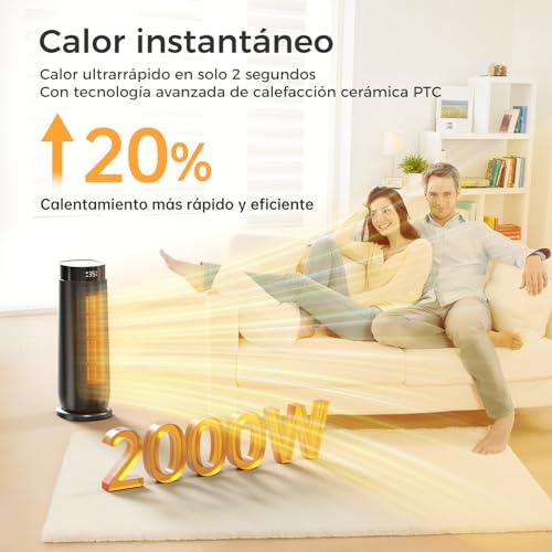 Aroeve Calefactor Bajo Consumo, Calefactor Electrico Cerámico PTC 2000W 4 Modos Incluye ECO, Oscilación 90°, Temporizador 24h con Control Remoto, Protección Contra Sobrecalentamiento y Vuelco, Hogar - imagen 5