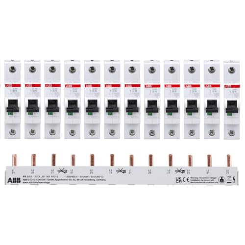 ABB Set 12x Leitungsschutzschalter S201-B16 + 1x PS3/12 Phasenschiene 3-polig