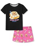 Tebbis Pajamas for Girls Soft 2-Piece Short Sleeve Cute Capybara & Toast Print PJs Black & Pink Jammies Set Size 10