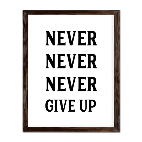 Panneau mural bois Never Give Up 40x50 cm pour décoration de salon