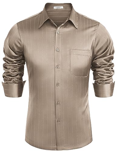 COOFANDY Mens Luxury Satin Dress Shirt Shiny Silk Long Sleeve Button Up Shirts Wedding Shirt Party Prom3