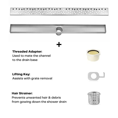 Dreamdrain Professional Stainless Steel Linear Drain With Rain Pattern Grate - Easy Installation Shower Drain Kit With Hair Catcher (42 X 2.75 Inches) #TOP1