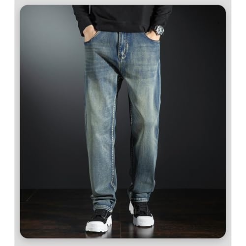 Mens Jeans Vintage Relaxed Fit Distressed Straight Leg Stretch Denim Pants for Men 28-442