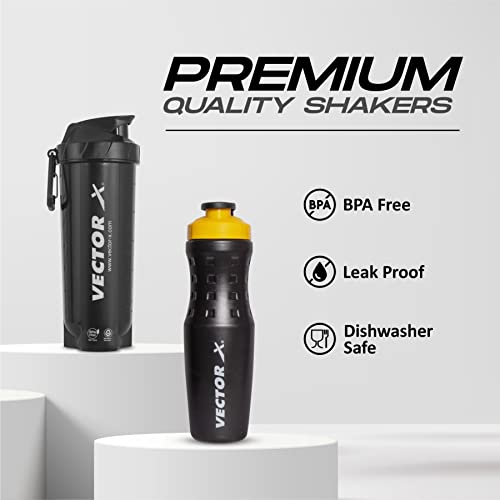Image of Vector X Energy Shaker & Active Bottle for Protein Shake Gym Sipper Shaker 750 ml (Pack of 2, Black, Plastic)